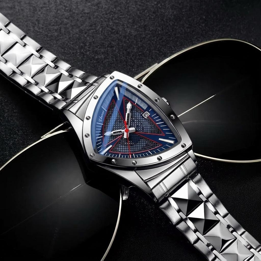 CHENXI Triangular Watch Blue Dial Silver Bracelet