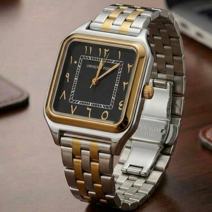 Universe Point Square Watch Black Dial Silver Gold Bracelet