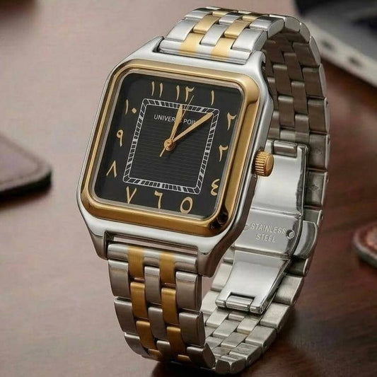 Universe Point Square Watch Black Dial Silver Gold Bracelet