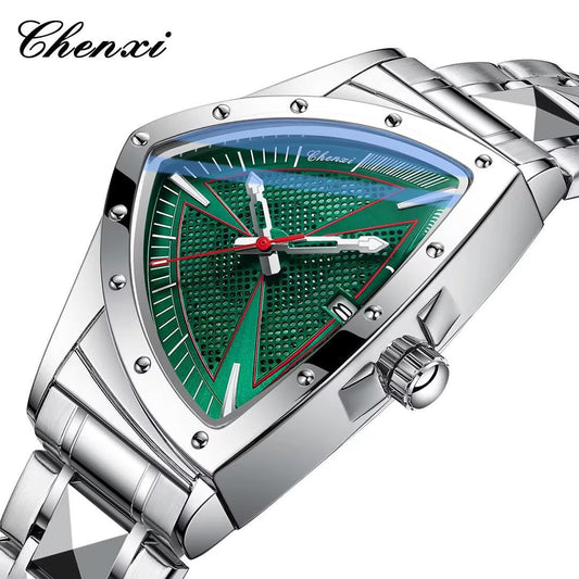 CHENXI Triangular Watch Green Dial Silver Bracelet