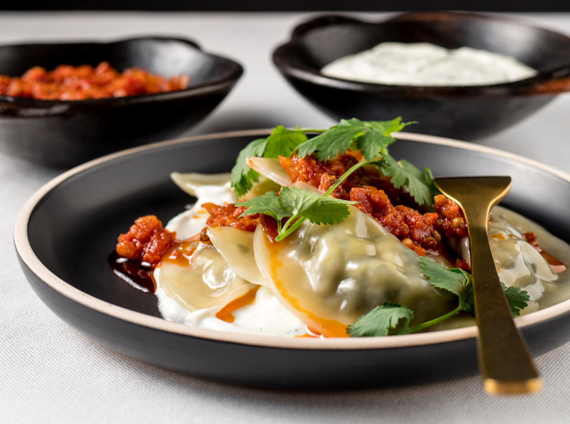 Ashak - Afghan leek dumplings with yogurt and meat sauce