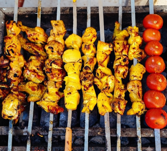 Chicken Kabob - Afghan charcoal grilled turmeric chicken skewers