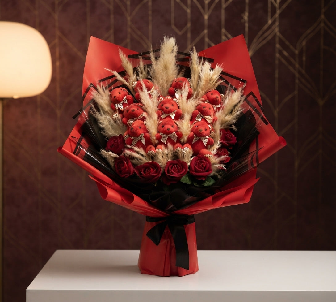 Red and white heart-shaped rose gift box