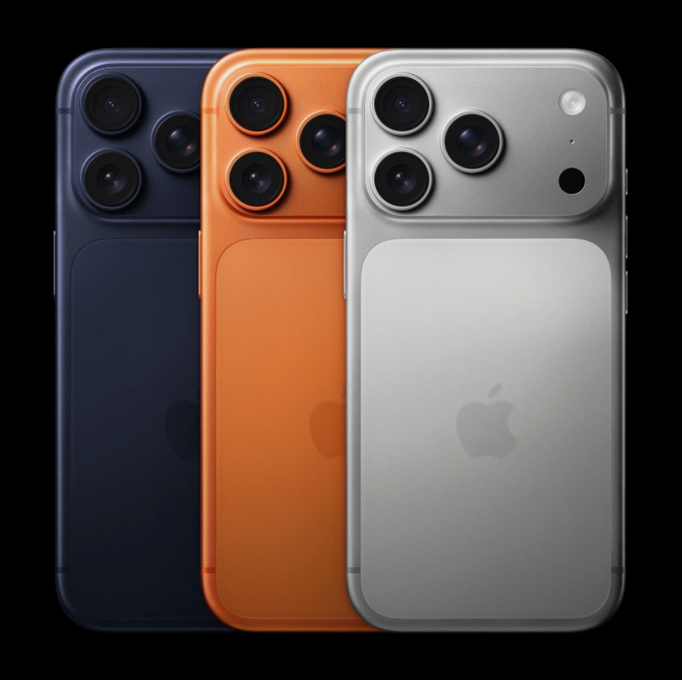 iPhone 17 Pro Max in Silver, Cosmic Orange, and Deep Blue