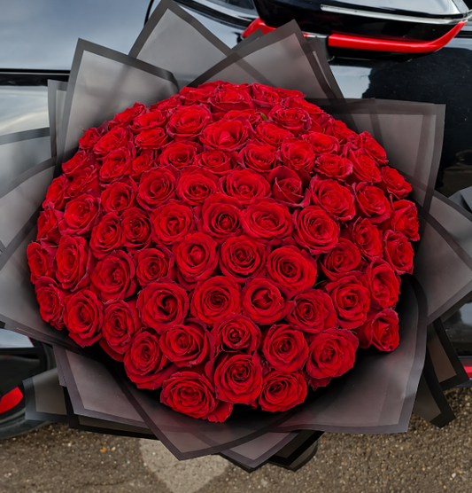 100 Red Roses Bouquet Grand Luxury Grey Wrap Kabul Delivery