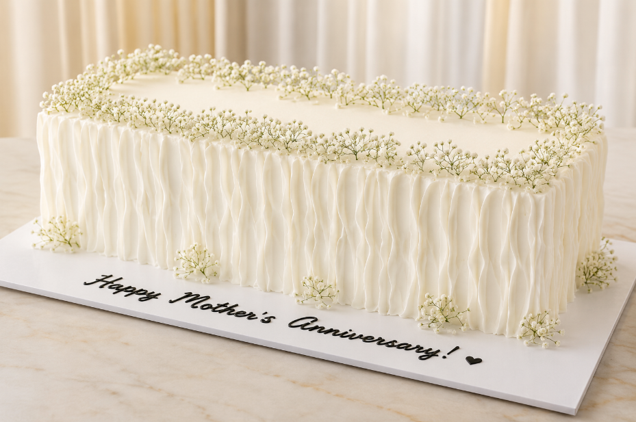 Happy Mother's Anniversary Rectangular White Cake Baby's Breath Kabul