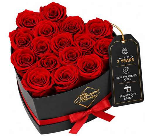 Preserved Roses Heart Box - 16 Real Red Roses