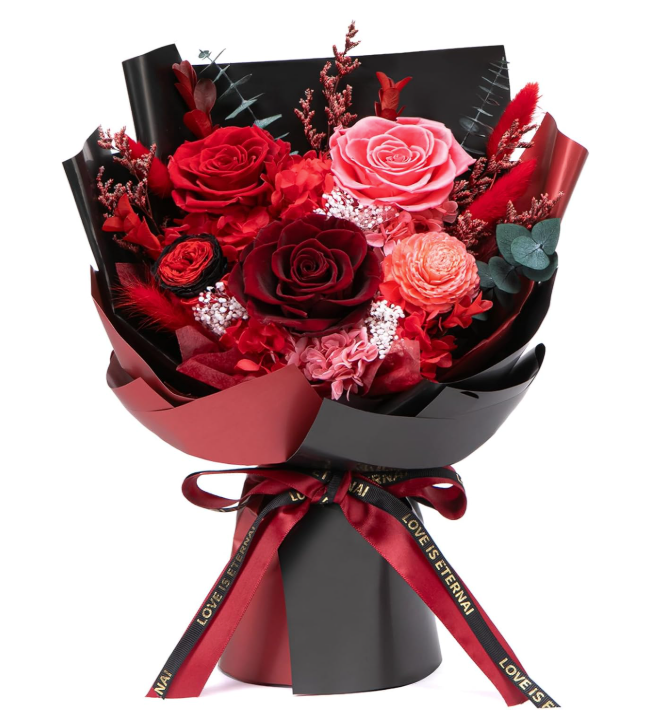 Eternal Love Preserved Flower Bouquet Red Pink Roses