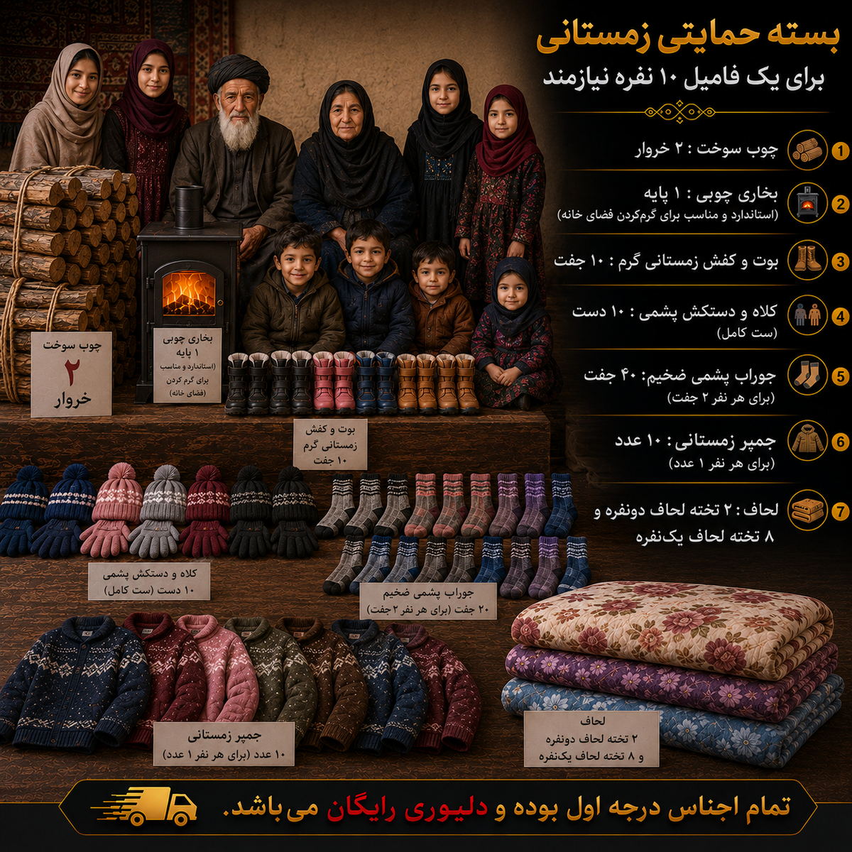Winter Support Package for a Needy Family of 10 Persons